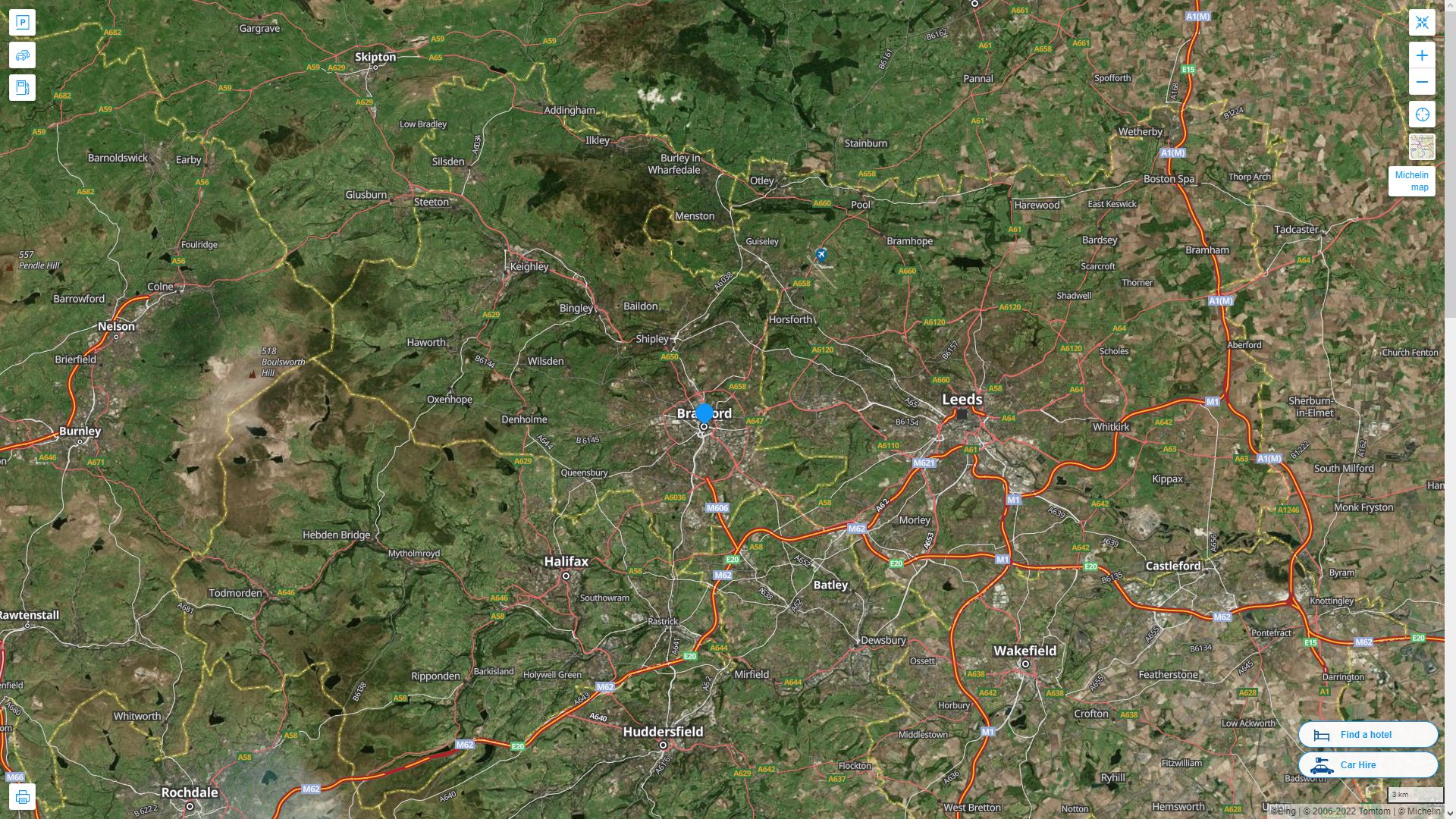 Bradford Royaume Uni Autoroute et carte routiere avec vue satellite